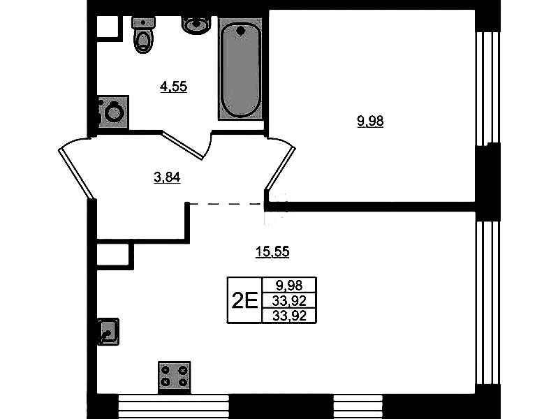 1-комнатная квартира 33.92 м², 1/5 эт., ЖК «Plus Пулковский»